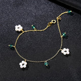 Bohemia 925 Silver Green Stone Natural Pearl Charms Bracelet for Women