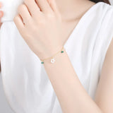 Bohemia 925 Silver Green Stone Natural Pearl Charms Bracelet for Women