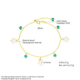 Bohemia 925 Silver Green Stone Natural Pearl Charms Bracelet for Women