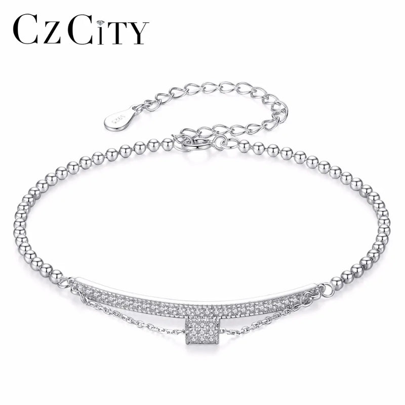 925 Silver Bracelet Women CZ Charm Style Girl Jewelry Delicate Chain