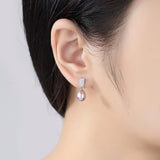 8-9mm Pearl Earring with Zircon Stone 925 Sterling Silver Drop Wedding Earrings