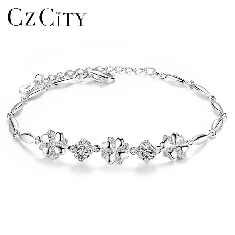 CZ 925 Silver Bracelet for Women Charm Flower Chain Bracelet Jewelry