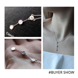 925 Sterling Silver Link Chain Necklace Choker Collar Tiny Cubic Zircon