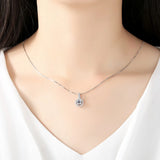 Zircon Stone Charm Pendant Silver Box Chain Necklace Classic Jewelry
