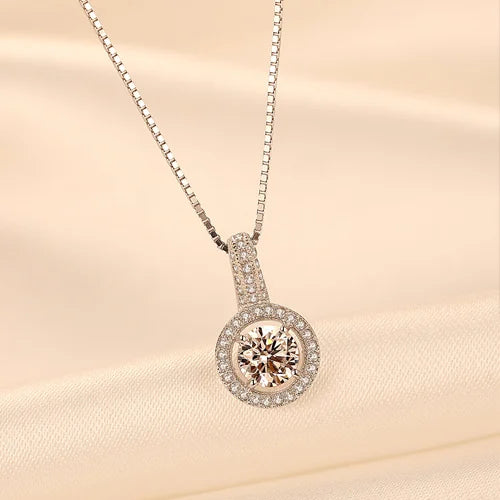 Zircon Stone Charm Pendant Silver Box Chain Necklace Classic Jewelry