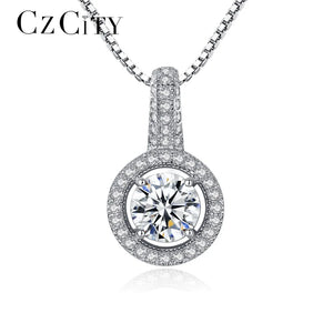 Zircon Stone Charm Pendant Silver Box Chain Necklace Classic Jewelry