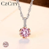 Classic Pink Zircon 925 Silver Pendant Necklace Water Wave Chain