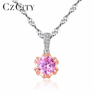 Classic Pink Zircon 925 Silver Pendant Necklace Water Wave Chain