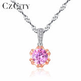 Classic Pink Zircon 925 Silver Pendant Necklace Water Wave Chain
