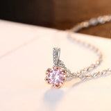 Classic Pink Zircon 925 Silver Pendant Necklace Water Wave Chain