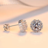 CZ Flower Stud Earrings 925 Silver Bride Jewelry Party Gift