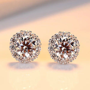 CZ Flower Stud Earrings 925 Silver Bride Jewelry Party Gift
