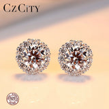 CZ Flower Stud Earrings 925 Silver Bride Jewelry Party Gift