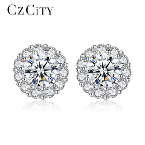 CZ Flower Stud Earrings 925 Silver Bride Jewelry Party Gift