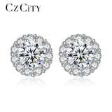 CZ Flower Stud Earrings 925 Silver Bride Jewelry Party Gift