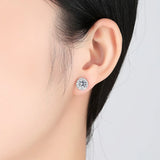 CZ Flower Stud Earrings 925 Silver Bride Jewelry Party Gift