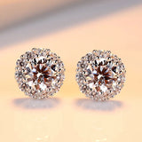 CZ Flower Stud Earrings 925 Silver Bride Jewelry Party Gift