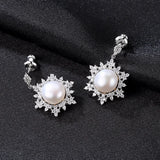 Vintage Snow CZ Stud Earrings Pearl Silver 925 Boho Gift