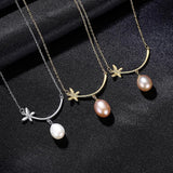 Silver Butterfly Pendant Necklace with Natural Pearl