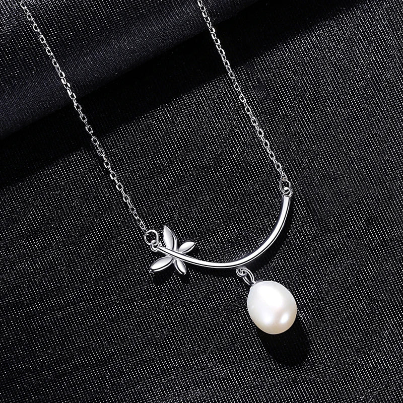 Silver Butterfly Pendant Necklace with Natural Pearl