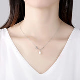 Silver Butterfly Pendant Necklace with Natural Pearl