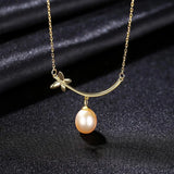 Silver Butterfly Pendant Necklace with Natural Pearl