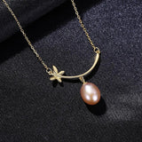 Silver Butterfly Pendant Necklace with Natural Pearl