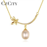 Silver Butterfly Pendant Necklace with Natural Pearl