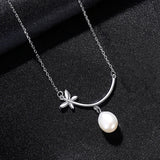 Silver Butterfly Pendant Necklace with Natural Pearl