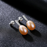 8-9mm Natural Pearl Stud Earrings 925 Sterling Silver Women Ear Stud