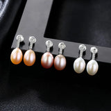 8-9mm Natural Pearl Stud Earrings 925 Sterling Silver Women Ear Stud
