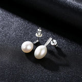 8-9mm Natural Pearl Stud Earrings 925 Sterling Silver Women Ear Stud