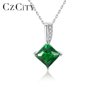 Emerald Green Gemstone Pendant Necklace 925 Sterling Silver