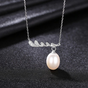 925 Silver Antlers Pearl Pendant Necklace for Women