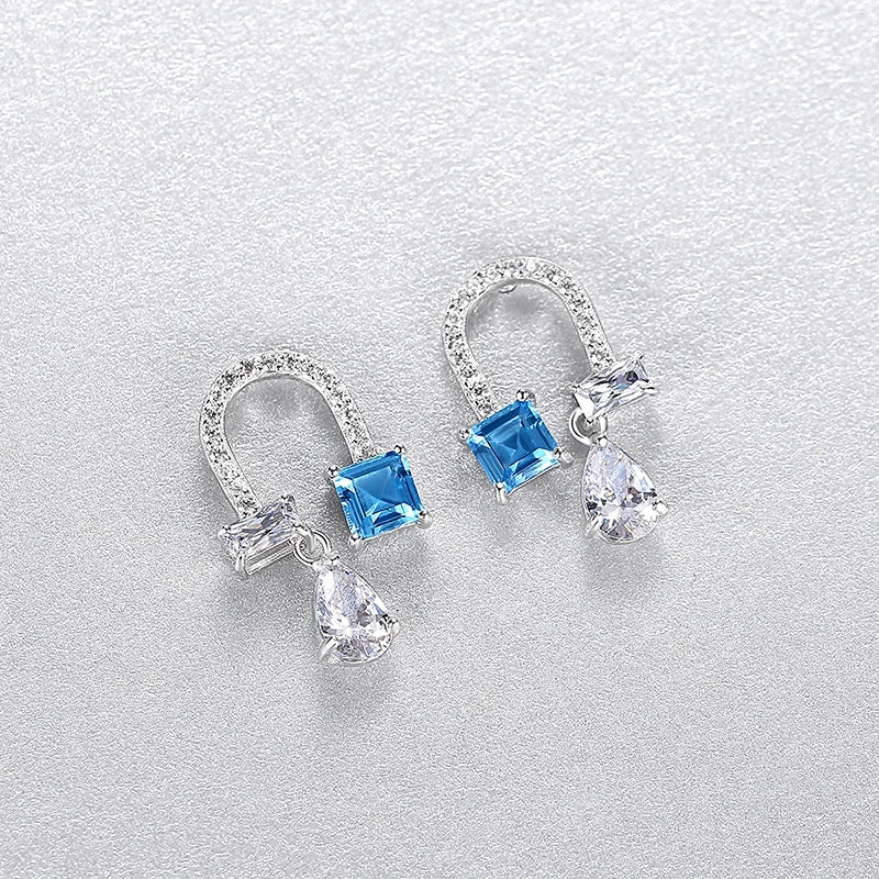 925 Silver U-Shape CZ Stud Earrings for Women