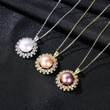 Natural Pearl Round Pendant Necklace 925 Sterling Silver Fine Jewelry