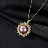 Natural Pearl Round Pendant Necklace 925 Sterling Silver Fine Jewelry