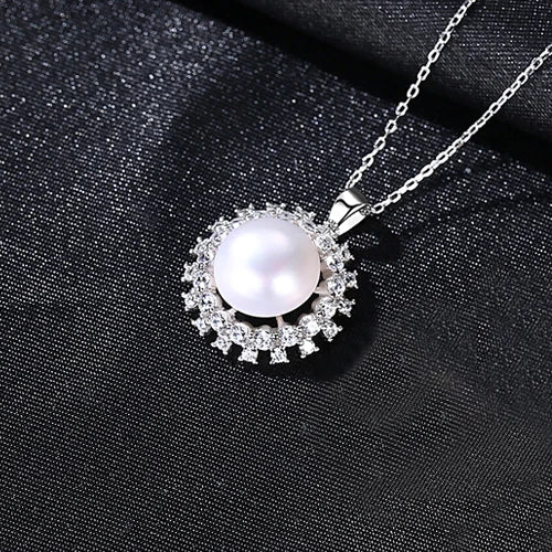 Natural Pearl Round Pendant Necklace 925 Sterling Silver Fine Jewelry