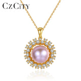 Natural Pearl Round Pendant Necklace 925 Sterling Silver Fine Jewelry