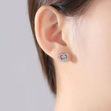 Tiny Zircon Heart Shape Silver Stud Earrings for Women