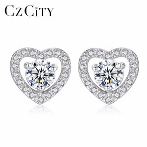 Tiny Zircon Heart Shape Silver Stud Earrings for Women