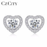 Tiny Zircon Heart Shape Silver Stud Earrings for Women