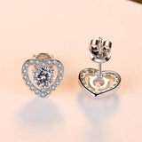 Tiny Zircon Heart Shape Silver Stud Earrings for Women