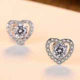 Tiny Zircon Heart Shape Silver Stud Earrings for Women