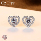 Tiny Zircon Heart Shape Silver Stud Earrings for Women