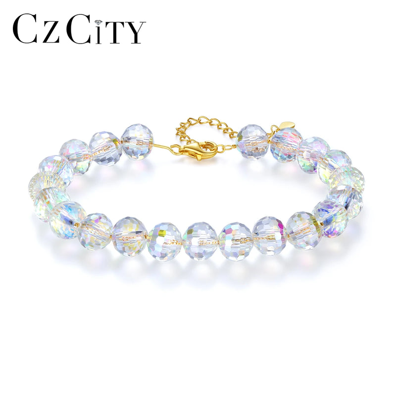 Crystal Bead Silver Adjustable Bracelet