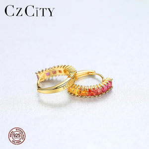 925 Silver Sterling Topaz Stud Earrings Pink 18k Plated Female Gift