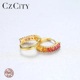 925 Silver Sterling Topaz Stud Earrings Pink 18k Plated Female Gift
