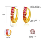 925 Silver Sterling Topaz Stud Earrings Pink 18k Plated Female Gift
