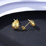 Korea Rainbow CZ Stud Earrings 925 Sterling Silver Ladybug Boucle D'Oreille